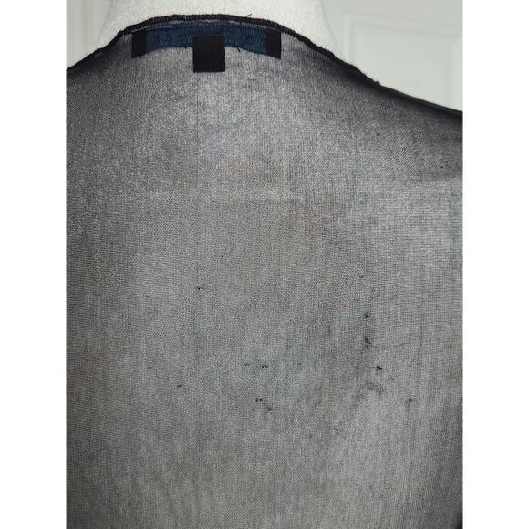 To The Moon Vtg Y2K Sheer Mesh Tie Up Overlay Top Black Glitter Flowers Size M - Picture 10 of 10